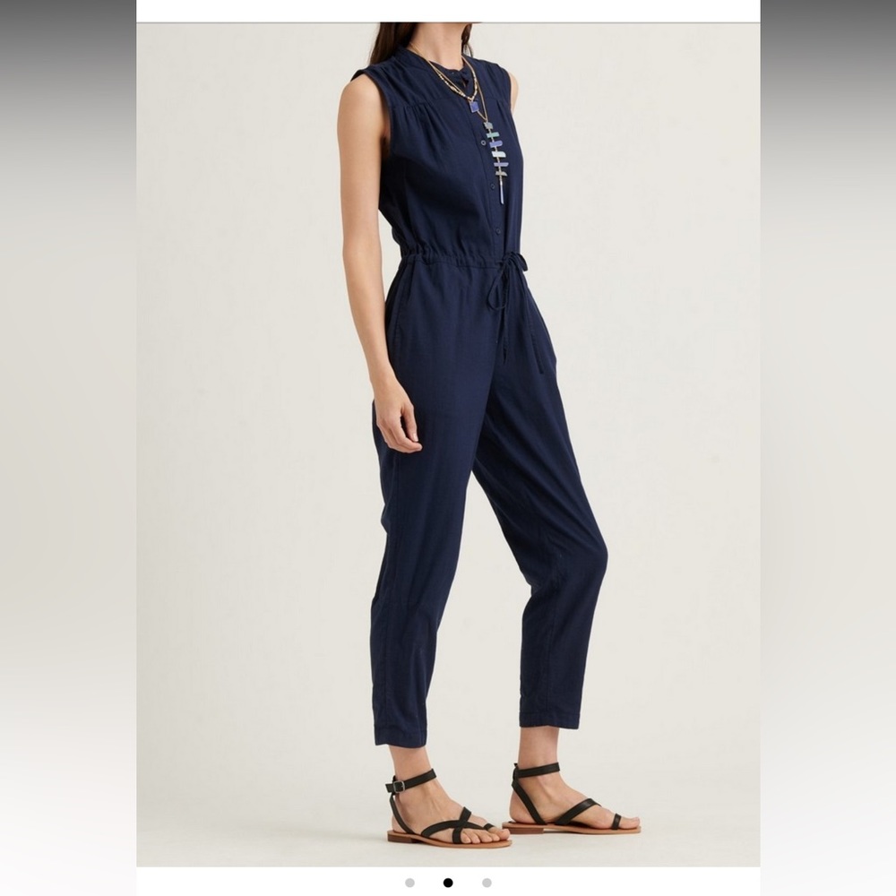 Lucky Sage Green Cotton Jumpsuit with Drawstring Waist, Button Front, Pockets